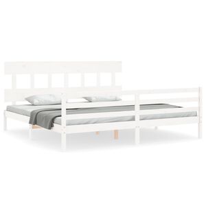 vidaXL Posteljni okvir z vzglavjem bel 200x200 cm trden les