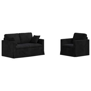 vidaXL Kavčna garnitura 2 pcs Črna 138 x 78 x 80 cm Žamet