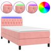 vidaXL Box spring postelja z vzmetnico LED roza 90x190 cm žamet