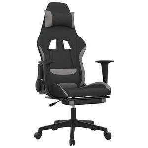 vidaXL Masažni gaming stol z oporo za noge črno in svetlo sivo blago