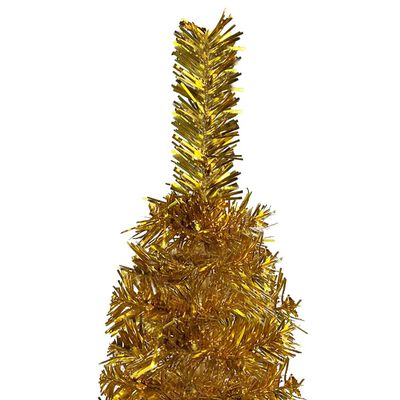 vidaXL Ozka osvetljena novoletna jelka z bunkicami zlata 210 cm