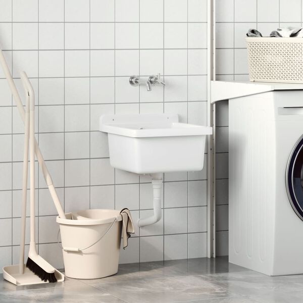 vidaXL Stenski umivalnik bel 40x40x24 cm smola