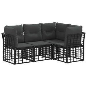 vidaXL Zunanja garnitura za sedenje z blazino 4 pcs Črna Poliester