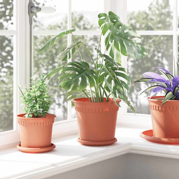 vidaXL Okrogli cvetlični lonec 24 pcs Kamnito rdeča &Oslash; 19 x 16 cm