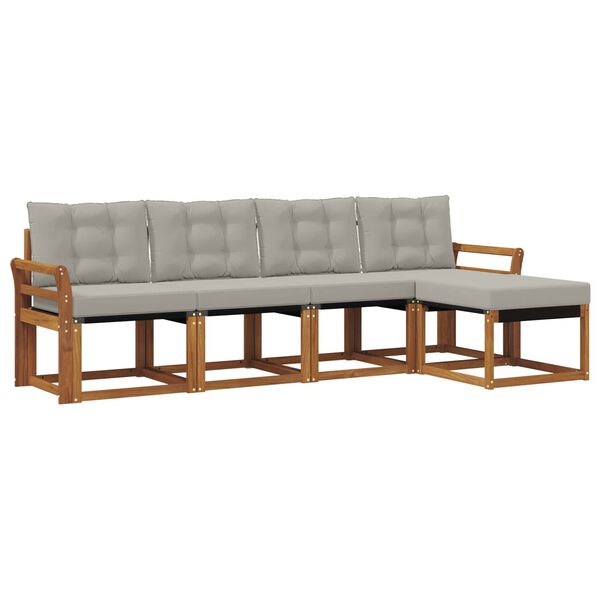 vidaXL Zunanja garnitura za sedenje 5 pcs Naravna in svetlo siva