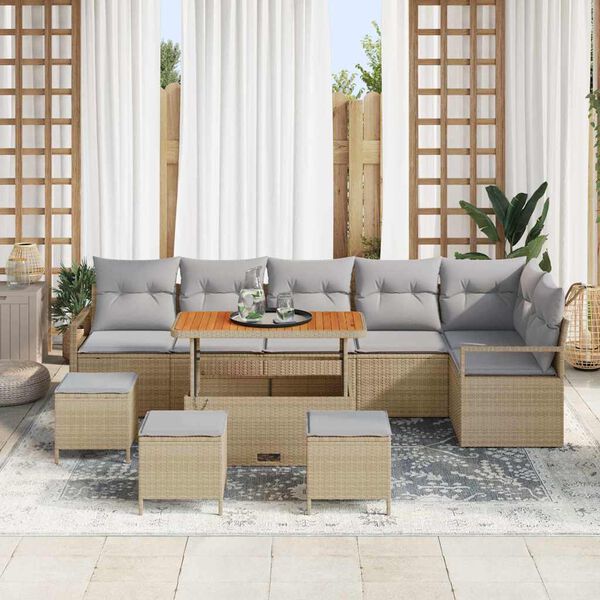 vidaXL Vrtna sedežna garnitura z blazino 10 pcs Bež in svetlo siva