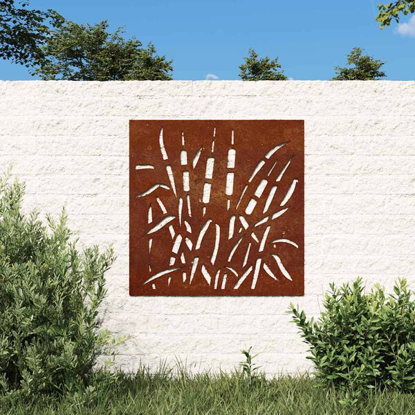 vidaXL Vrtna stenska dekoracija 55x55 cm corten jeklo trava