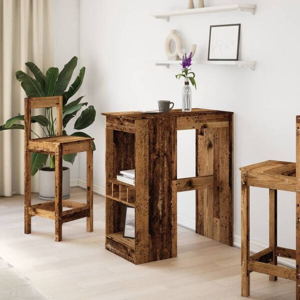 vidaXL Barska miza s policami starinski les 90x47,5x103,5 cm inž. les