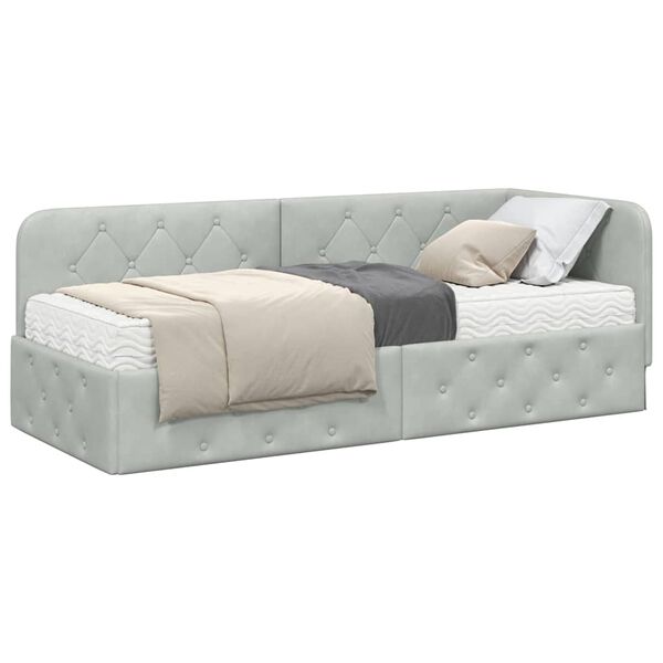 vidaXL Kotna postelja z vzmetnico Svetlo siva 80 x 200 cm Žamet