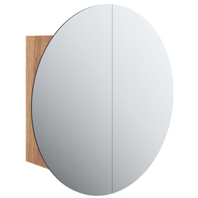 vidaXL Kopalniška omarica z okroglim ogledalom LED hrast 40x40x17,5 cm