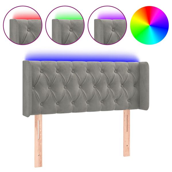 vidaXL LED posteljno vzglavje svetlo sivo 93x16x78/88 cm žamet