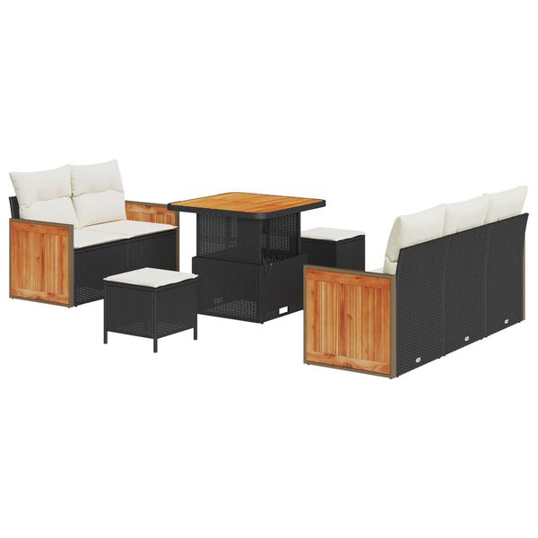 vidaXL Vrtna sedežna garnitura z blazino 8 pcs Črna in krem