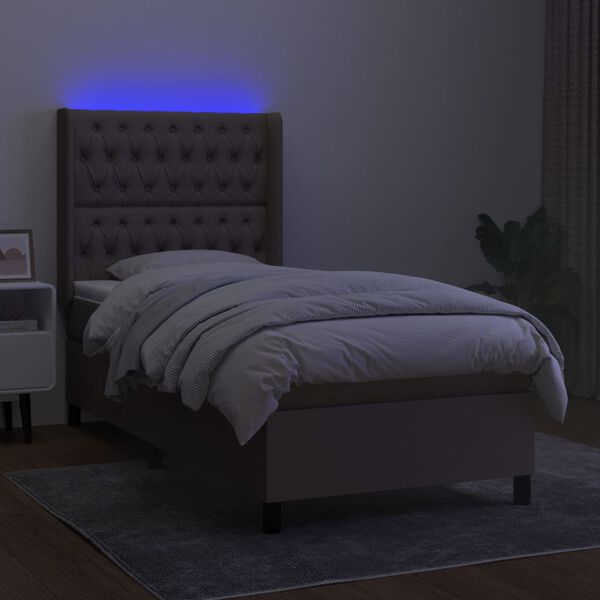vidaXL Box spring postelja z vzmetnico LED taupe 90x200 cm blago