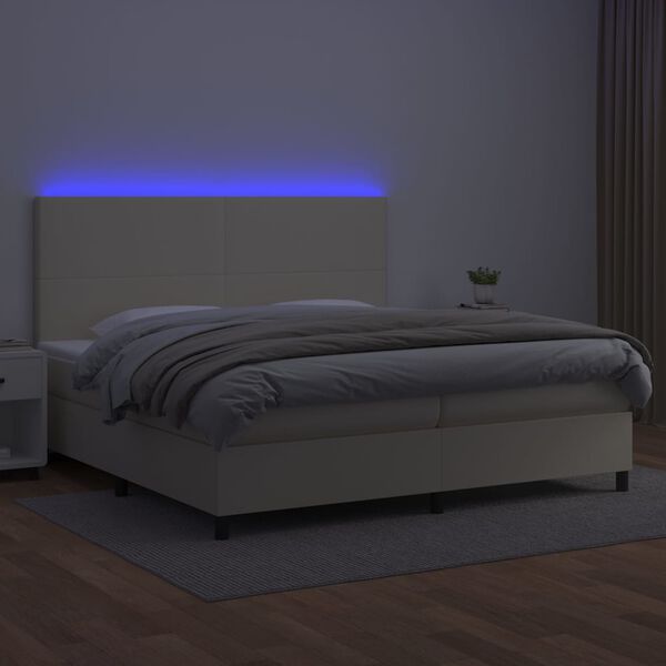 vidaXL Box spring postelja z vzmetnico LED krem 200x200cm umetno usnje