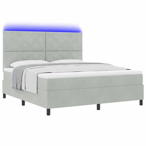 vidaXL LED Box Spring Postelja Svetlo siva 180 x 200 cm Žamet