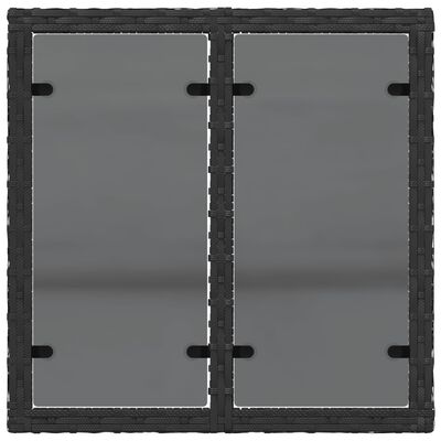 vidaXL Vrtna miza s stekleno mizno ploščo črna 55x55x37 cm poli ratan