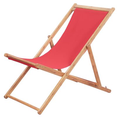 vidaXL Zložljiv stol za na plažo blago in lesen okvir rdeče barve