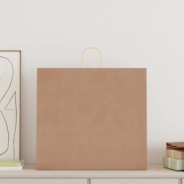 vidaXL Papirnate vrečke 250 kosov z ročaji rjave barve 54x15x49 cm