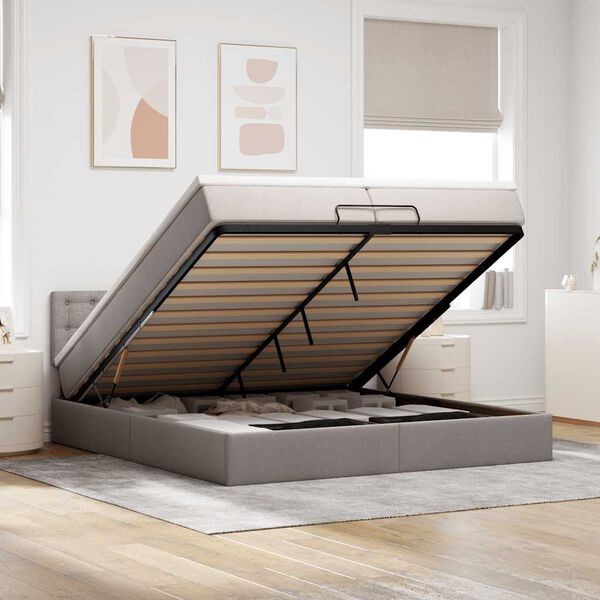 vidaXL Otomanski posteljni okvir z vzmetnico taupe 200x200 cm blago