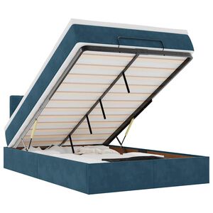 vidaXL Otomanska postelja z vzmetnico&LEDs temno modra 120x190cm žamet