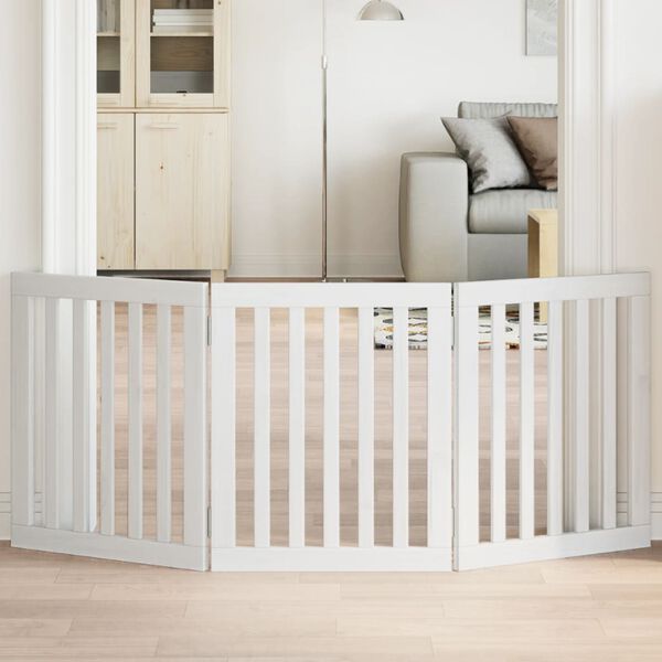 vidaXL Vrata za pse zložljiva 3 paneli bela 150 cm topolovina
