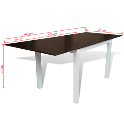 vidaXL Raztegljiva jedilna miza iz kavčukovca rjava in bela 190 cm