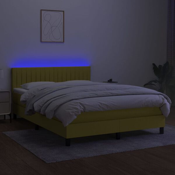 vidaXL Box spring postelja z vzmetnico LED modra 140x190 cm blago