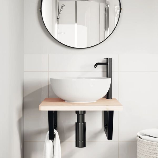 vidaXL Nosilci polic za umivalnik 2 kosa črni trapez jeklo