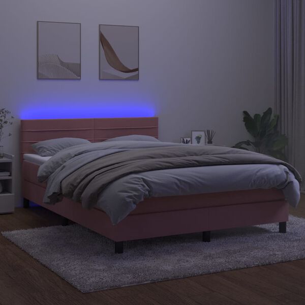 vidaXL Box spring postelja z vzmetnico LED roza 80x200 cm žamet