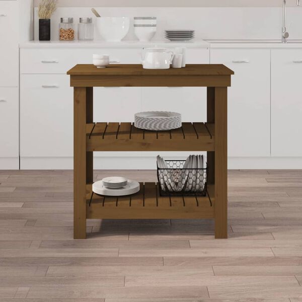 vidaXL Delovna miza medeno rjava 78,5x50x80 cm trdna borovina