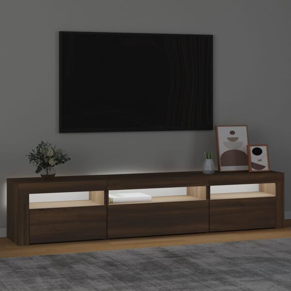 vidaXL TV omarica z LED lučkami rjav hrast 195x35x40 cm