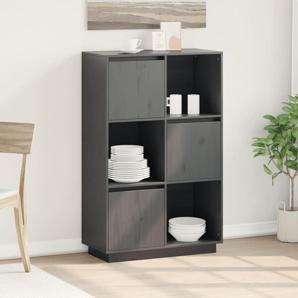 vidaXL Visoka omara siva 74x35x117 cm trdna borovina