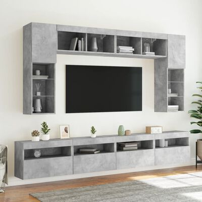 vidaXL Stenske TV omarice z LED lučkami 8 kosov betonsko sive