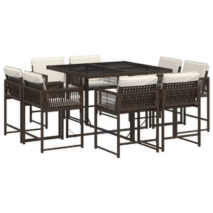 vidaXL Vrtna jedilna garnitura 9-delna z blazinami rjav poli ratan