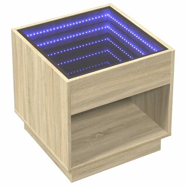 vidaXL Nočna mizica z neskončnimi LED sonoma hrast 50x50x50 cm