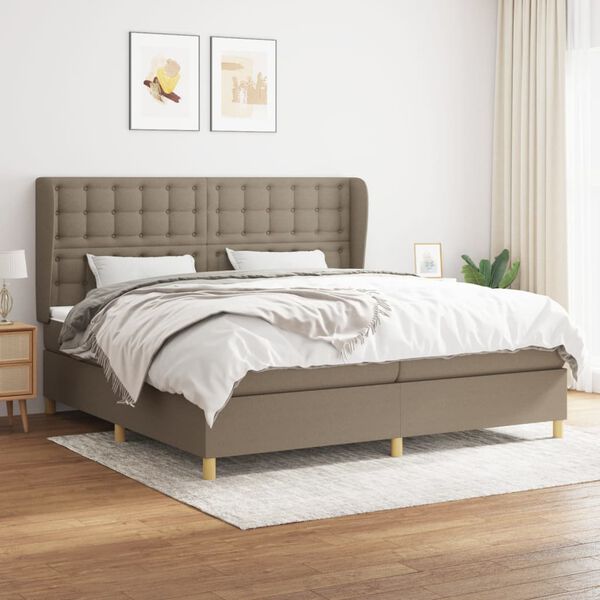 vidaXL Box spring postelja z vzmetnico taupe 200x200 cm blago