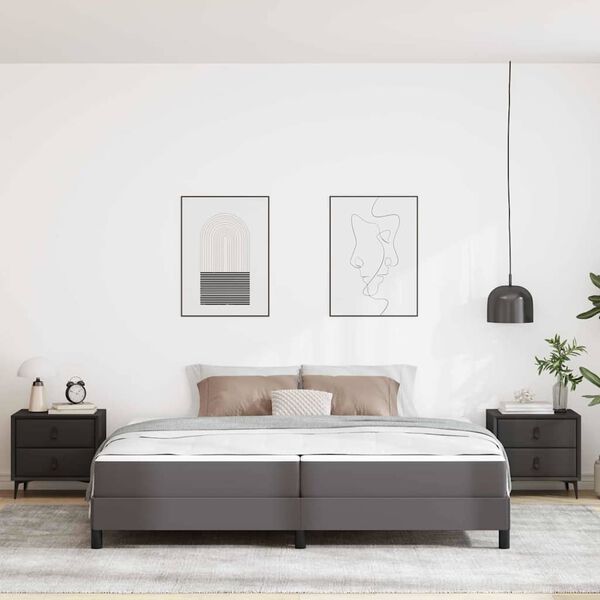 vidaXL Konstrukcija postelje z vzmetnico Siva 200 x 200 cm blago