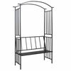 vidaXL Vrtni obok s klopjo črne barve 128x50x207 cm železo