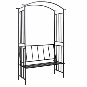 vidaXL Vrtni obok s klopjo črne barve 128x50x207 cm železo