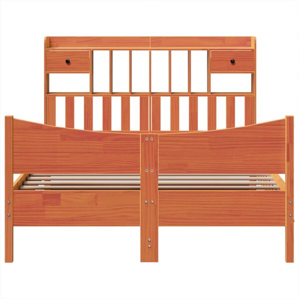 vidaXL Posteljni okvir brez vzmetnice vo&scaron;čeno rjav 140x190 cm borovina