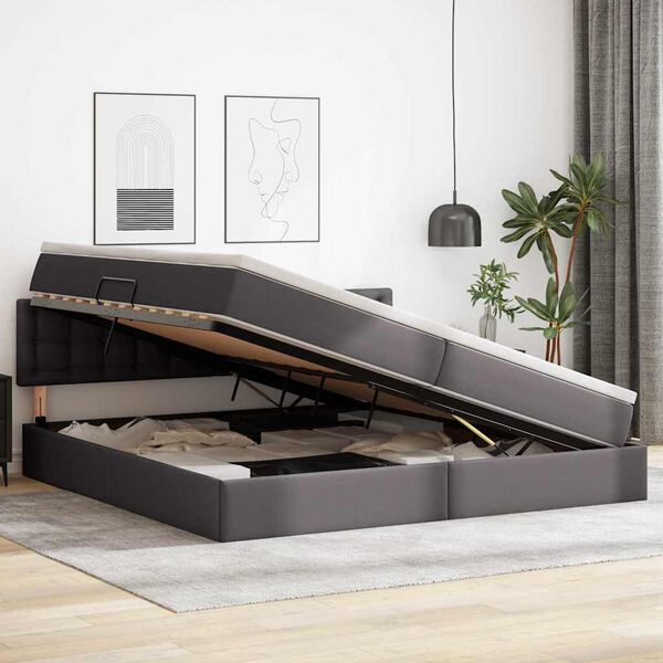 vidaXL Postelja s shranjevanjem Siva 200 x 200 cm Umjetno usnje