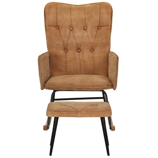 vidaXL Gugalni stol z naslonom za noge rjavo vintage platno