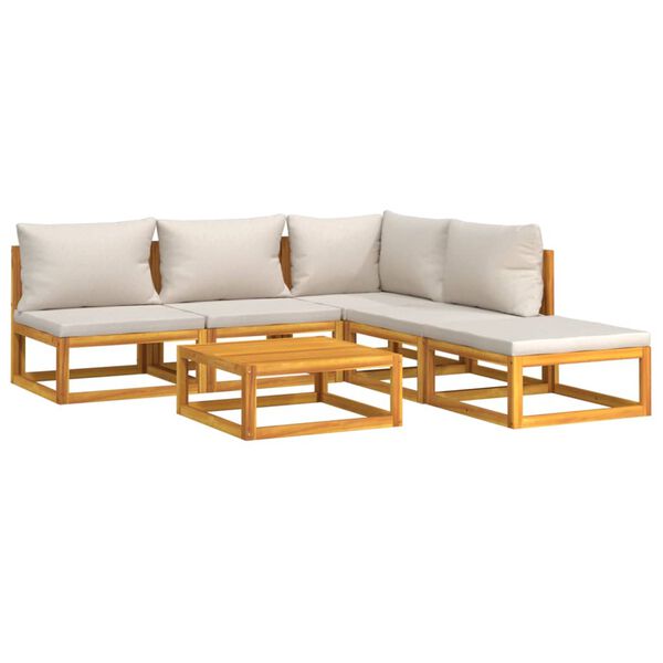 vidaXL Vrtna sedežna garnitura 6-delna svetlo sive blazine trden les