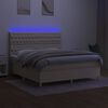 vidaXL Box spring postelja z vzmetnico LED krem 160x200 cm blago