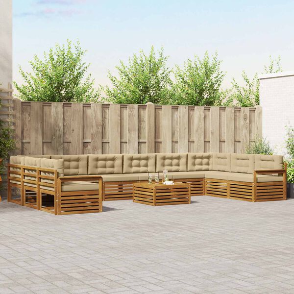 vidaXL Sedežne garniture 11 pcs Naravna in bež Masiven les akacije