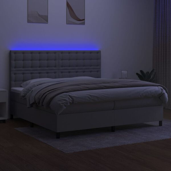 vidaXL Box spring postelja z vzmetnico LED sv. siva 200x200 cm blago