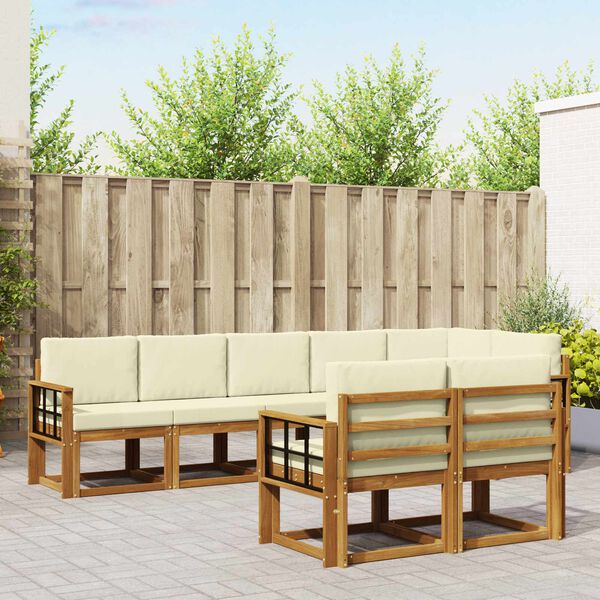 vidaXL Zunanja garnitura za sedenje z blazino 8 pcs Naravna in smetana