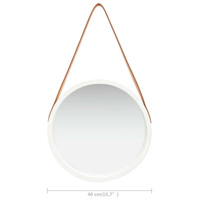 vidaXL Stensko ogledalo s pasom 40 cm belo