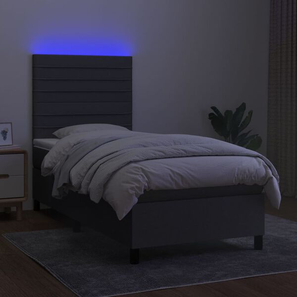 vidaXL Box spring postelja z vzmetnico LED temno siva 80x200 cm blago