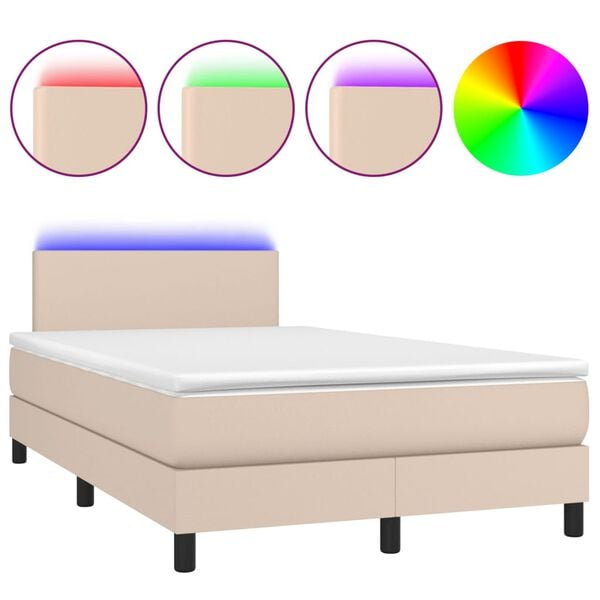 vidaXL Box spring postelja z vzmetnico LED kapučino 120x190 cm